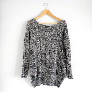 Express Salt & Pepper Off-Shoulder Cozy Sweater- Black & White & Grey